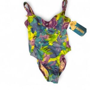 Vintage 80s/90s Native Beach‎ Floral Swimsuit 8 Retro Beach Vacation Summer